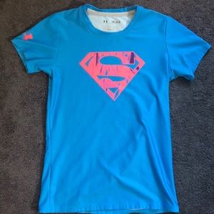 Girls under armor Superman neon shirt.